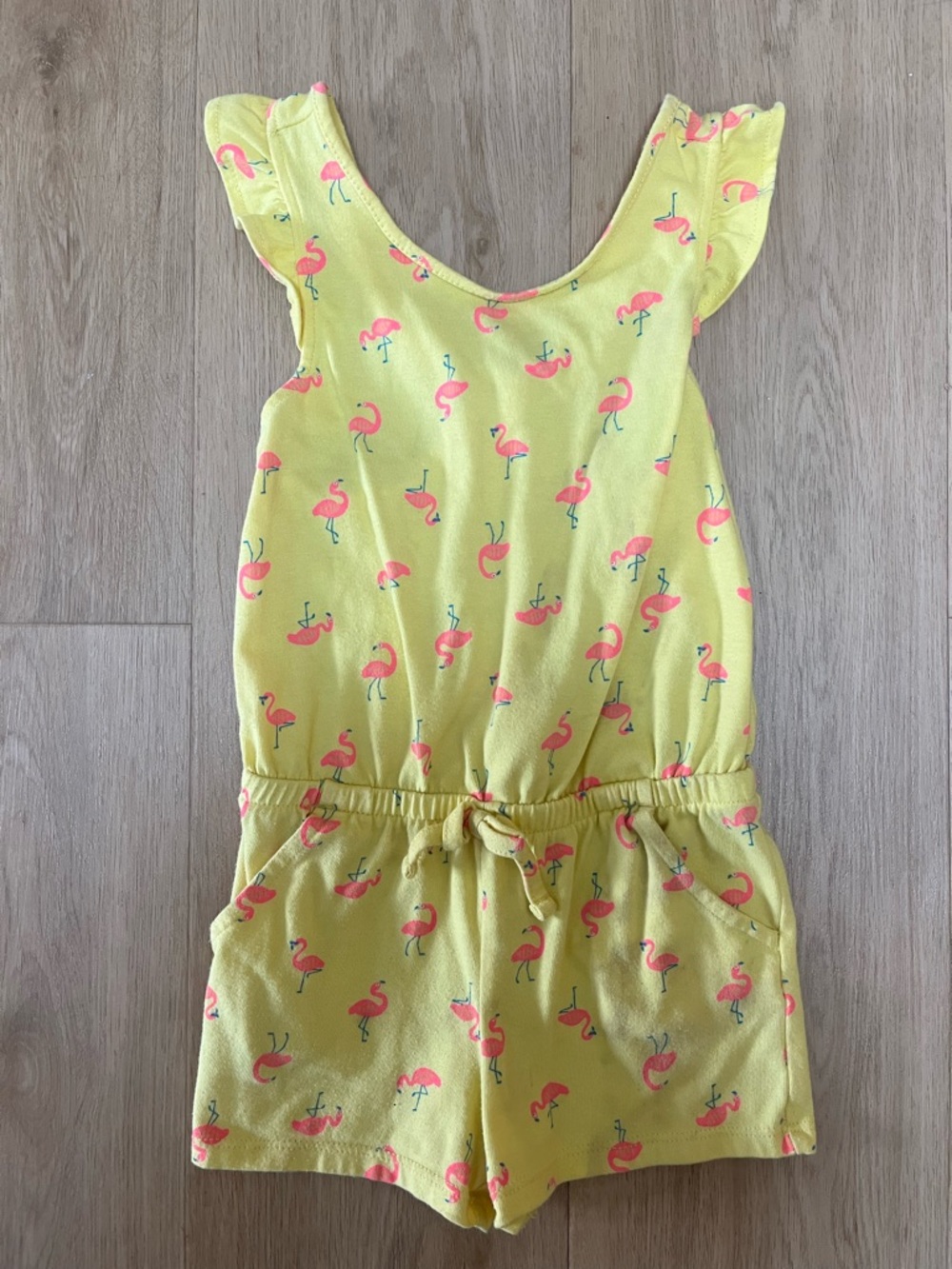 Cat & Jack Yellow Flamingo Print Girls One-Piece Romper